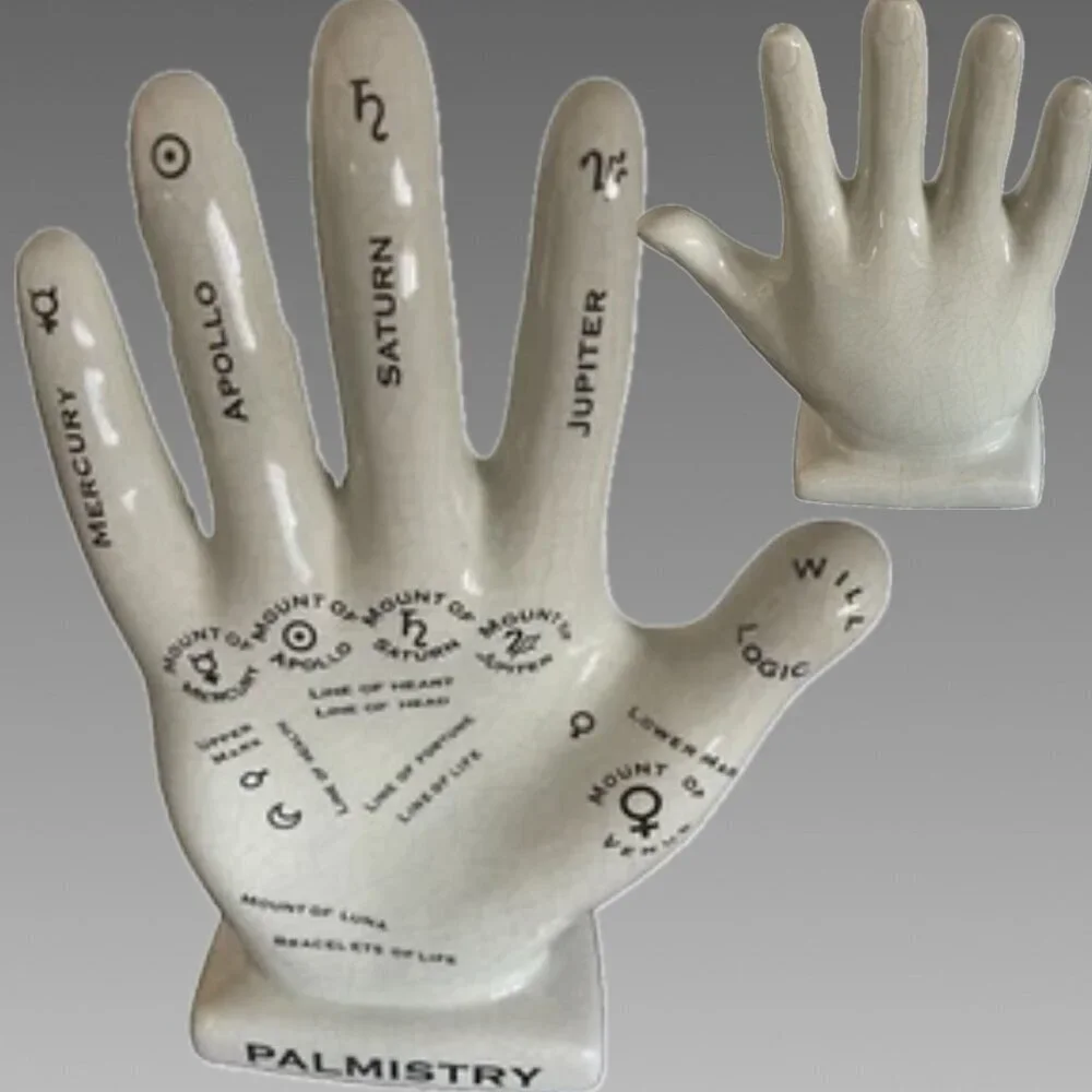 Artistic Accents Cream Ceramic Painted Mystic Palmistry Hand Statue-12.5